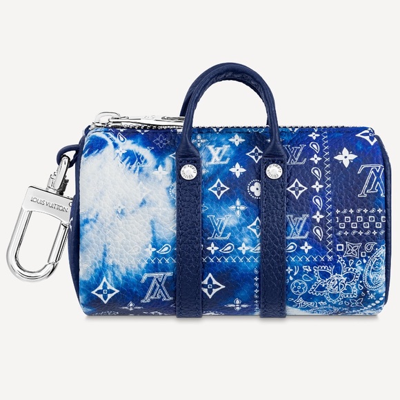Louis Vuitton Monogram Blue Bandana Mini Keepall Pouch Keychain Bag Charm - Picture 3 of 4